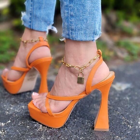 Women's  Platform High Heels Orange Color - Picture 4 of 5